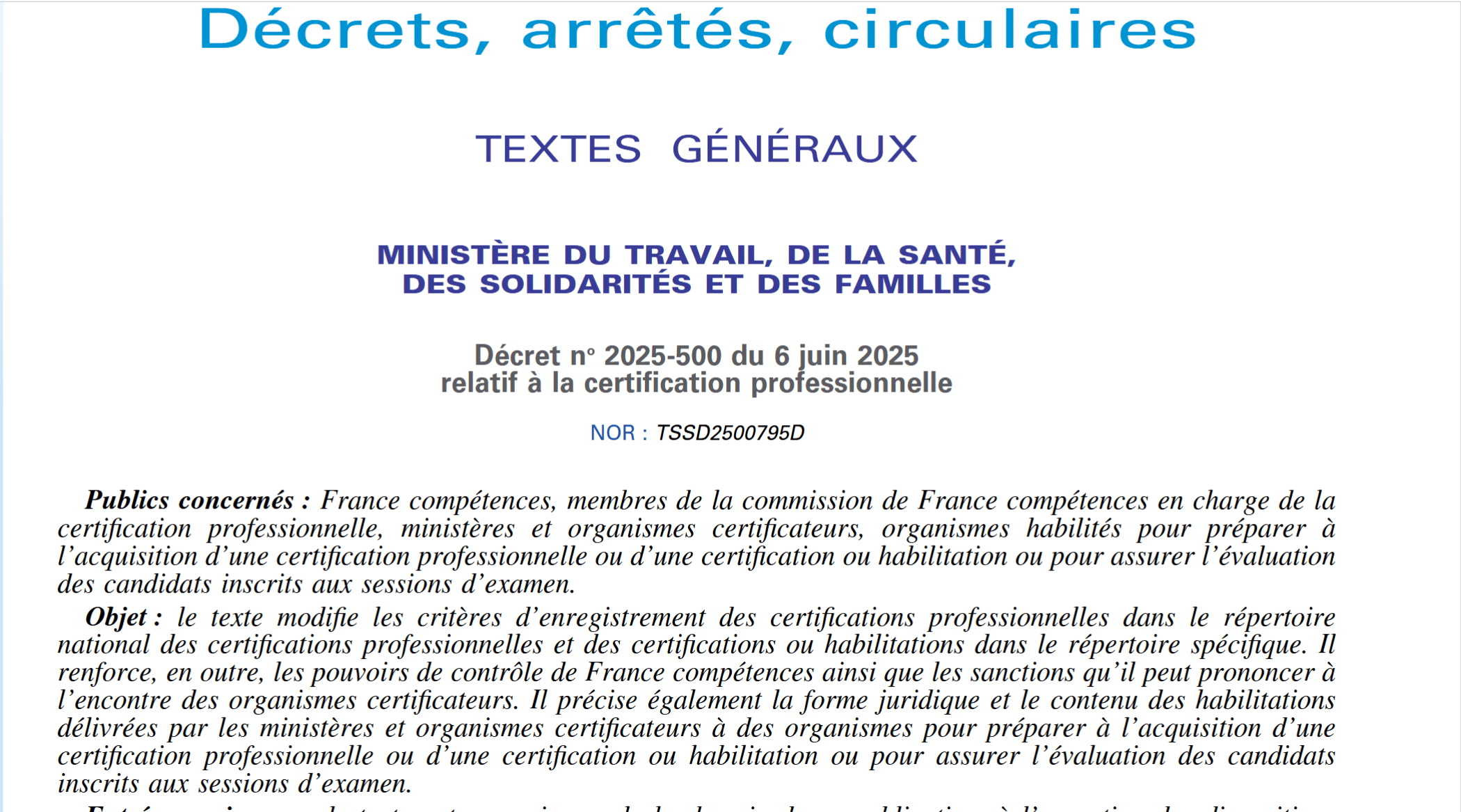 Décret n° 2025-500 du 6 juin 2025